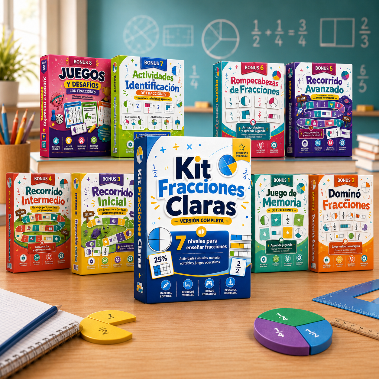 Kit Fracciones Claras: 7 Niveles + 8 Bonus de 🎁